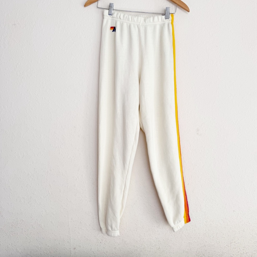 Aviator Nation 5 Stripe Cream Sweatpants Size XS - Picture 1 of 7